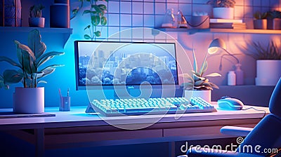 Epic Gaming Setup: Enthusiast's Ultimate Desk Stock Photo