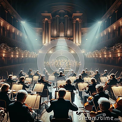 Musical Brilliance: Orchestra Playing Live Concert Stock Photo