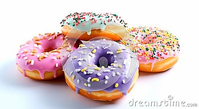 Sweet Temptations: Assorted Colorful Donuts on a White Canvas Stock Photo