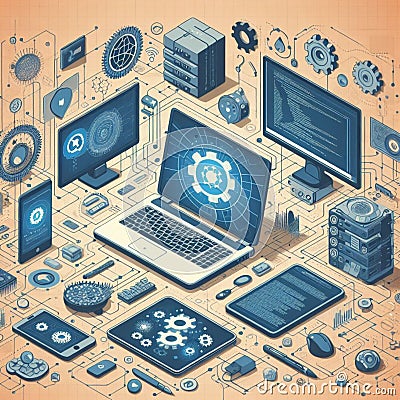 illustration concept of networks technology programming for website background Stock Photo