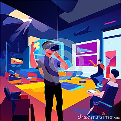 Dive into the Future: Whimsical Virtual Reality Illustration Cartoon Illustration