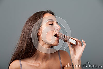 Immersed, sweet tooth satisfaction Stock Photo