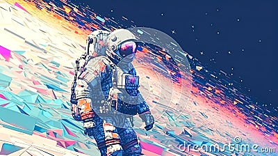 the astronaut stands in awe of the alien world Stock Photo