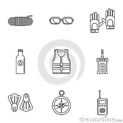 Immersing icons set, outline style Stock Photo