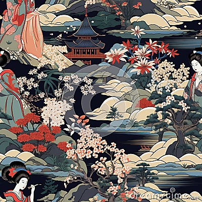 Ukiyo-e Tapestry: A Journey Through Japan's Floating World Stock Photo