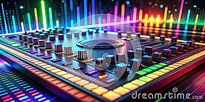 Immersive Digital Audio Player Futuristic HUD Interface with Dynamic Equalizer and Waveform Visualization Aerial Stock Photo