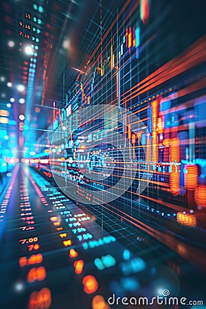 Immersive digital visualization of stock market data in virtual reality. Interactive, dynamic representation of financial Stock Photo