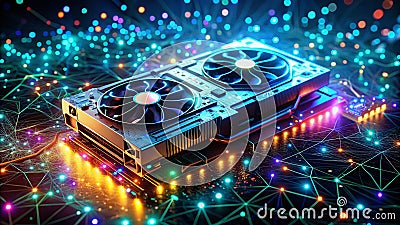 Immersive Digital Wireframe Visualization A Futuristic Perspective on Gaming Graphics Processing Units Displaying Stock Photo