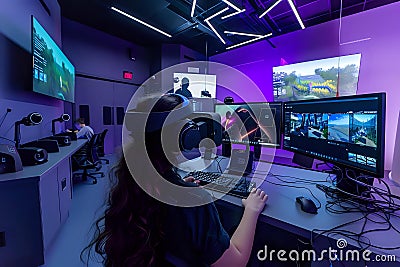 Immersive Virtual Reality: Exploring 3D Environments, Advanced Simulation Software, and Interactive Game Design with Cutting-Edge Stock Photo