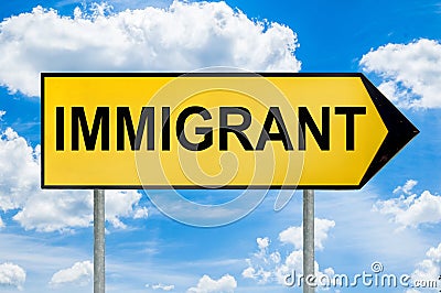 Immigrant traffic sign with blue cloudy sky background Stock Photo