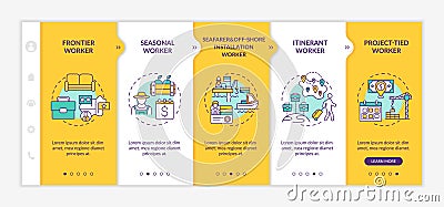 Immigrant workers types onboarding vector template Vector Illustration