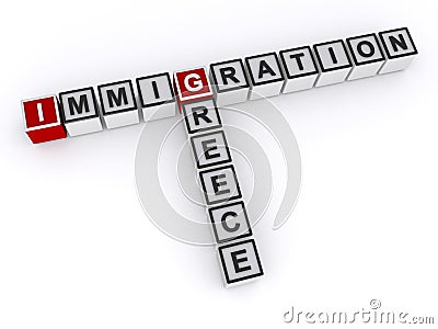 Immigration in greece word block on white Stock Photo