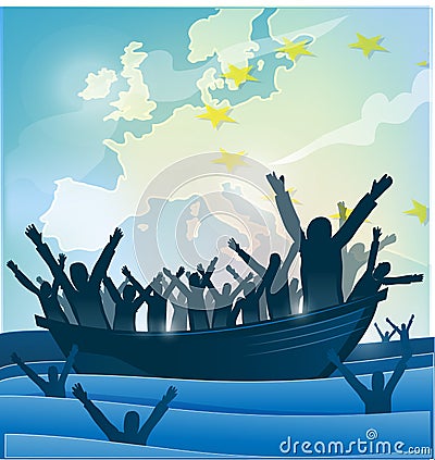 immigration people with the boat Vector Illustration