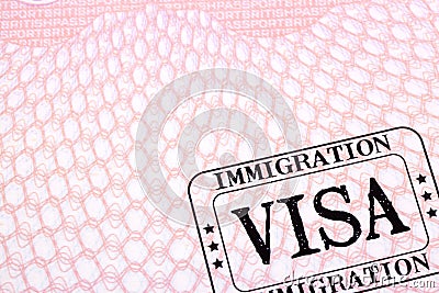 Immigration visa document stamp passport page close up Stock Photo