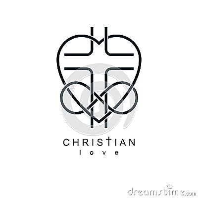 Immortal God Christian Love conceptual logo design combined with infinity loop sign and Christian Cross and heart, vector creative Vector Illustration