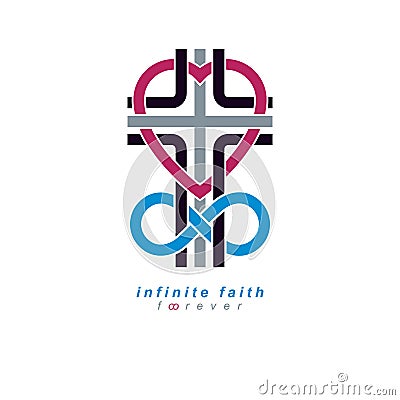Immortal God conceptual symbol combined with infinity loop sign Vector Illustration