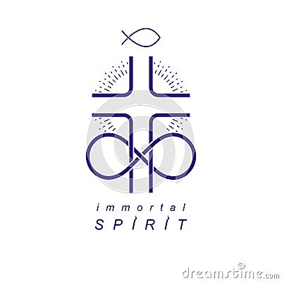 Immortal God conceptual symbol combined with infinity loop sign Vector Illustration