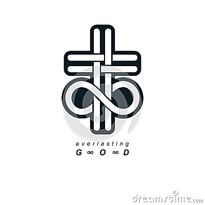 Immortal God conceptual symbol combined with infinity loop sign Vector Illustration