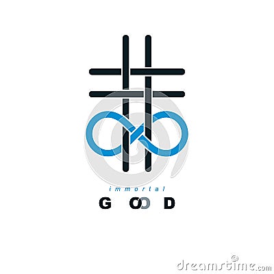 Immortal God conceptual symbol combined with infinity loop sign Vector Illustration