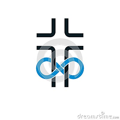 Immortal God conceptual symbol combined with infinity loop sign Vector Illustration