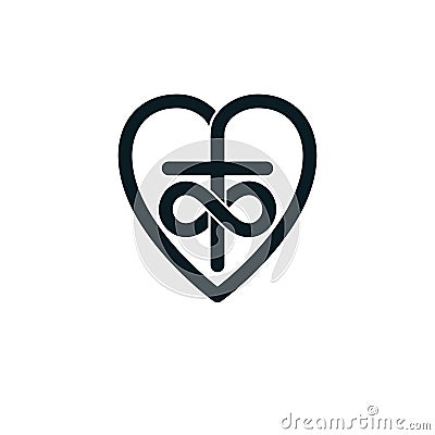 Immortal Love of God conceptual symbol combined with infinity loop sign and Christian Cross with heart. Vector Illustration