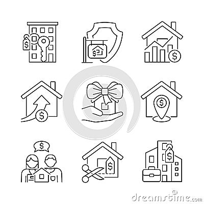 Immovable property purchasing linear icons set Vector Illustration
