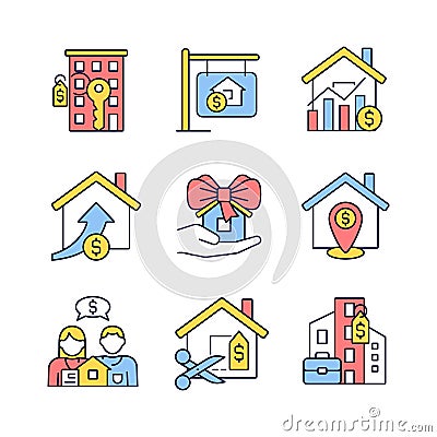 Immovable property purchasing RGB color icons set Vector Illustration