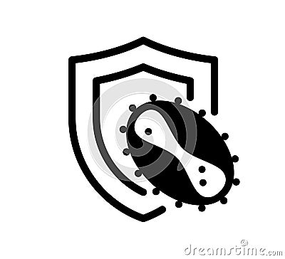 Immune system concept. Hygienic medical black shield protecting from monkeypox virus icon. Human monkey pox bacteria Vector Illustration