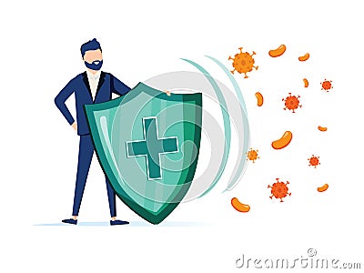 Immune system vector icon logo. Health bacteria virus protection. Medical prevention human germ. Man reflect bacteria Vector Illustration