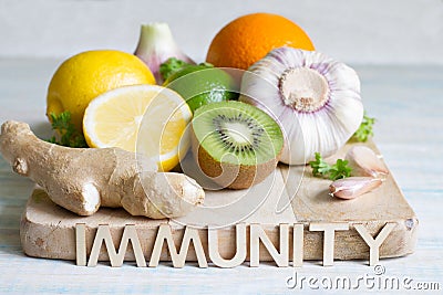 Immunity health diet food concept protection against coronavirus Stock Photo