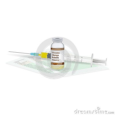 Immunization, Measles Mumps Rubella Vaccine Medical Test, Vial And Syringe Ready For Injection A Shot Of Vaccine Vector Illustration