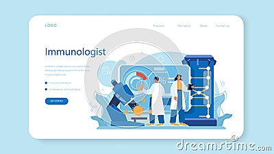 Immunologist web banner or landing page. Doctor in medical protective Vector Illustration
