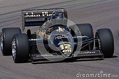 Imola, 27 April 2019: Historic 1985 F1 Lotus 97T/4 John Player Special ex Ayrton Senna in action during Minardi Historic Day 2019 Editorial Stock Photo