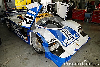 Imola Italy 20 October 2012: Porsche 956 driven by Kempnich Russel during practice session on Imola Circuit Editorial Stock Photo