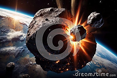 Impact of asteroid meteor comet collision explosion over planet Earth Stock Photo