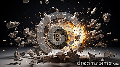 Impact of the exploded bitcoin and its potential consequences on financial failure in the market Stock Photo