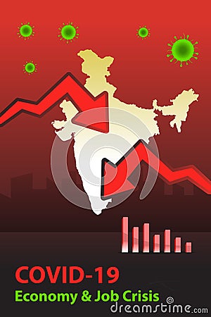 Impact on Indian economy due to CoronaVirus. Covid-19 pandemic worldwide crisis on economy and jobs. Stock Photo