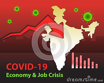 Impact on Indian economy due to CoronaVirus. Covid-19 pandemic worldwide crisis on economy and jobs. Stock Photo