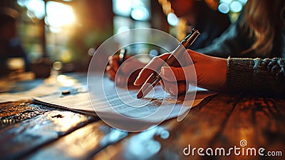 close up hands pointing at divorce papers Stock Photo