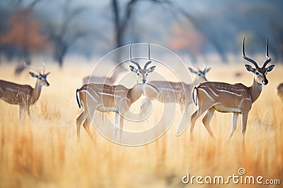 impala herd grazing in open savanna Stock Photo