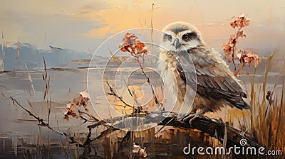 Impasto Oil Painting Of Owl On Branch By Ismail Inceoglu Stock Photo