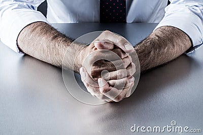 Impatient bossy businessman hand gestures frustrated and annoyed by management Stock Photo