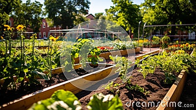 Impeccable garden beds in the schoolyard Stock Photo