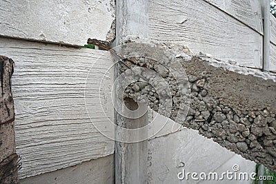 Honeycombing in concrete. Freshly cast concrete Stock Photo