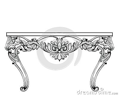 Imperial Baroque chest table. Vector French Luxury rich intricate ornamented structure. Victorian Royal Style decor Vector Illustration