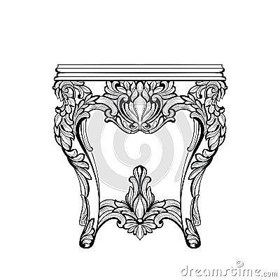 Imperial Baroque Console Table. French Luxury carved ornaments decorated table furniture. Vector Victorian Royal Style Vector Illustration