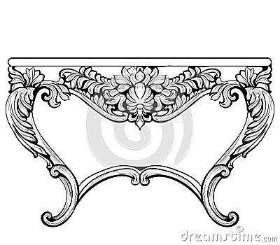 Imperial Baroque Console Table. French Luxury carved ornaments decorated table furniture. Vector Victorian Royal Style Vector Illustration