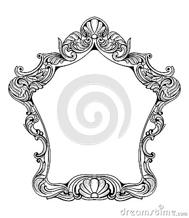 Imperial Baroque Mirror frame. Vector French Luxury rich intricate ornaments and crystals. Victorian Royal Style decor Vector Illustration