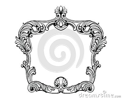 Imperial Baroque Mirror frame. Vector French Luxury rich intricate ornaments and crystals. Victorian Royal Style decor Vector Illustration