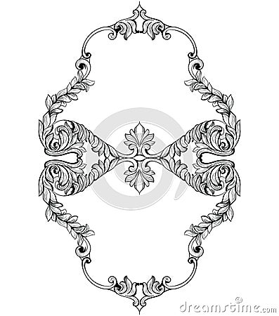 Imperial Baroque Mirror frame. Vector French Luxury rich intricate ornaments and crystals. Victorian Royal Style decor Vector Illustration
